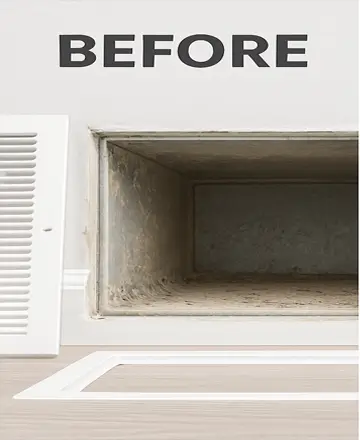 Dirty air duct before professional cleaning in Cypress